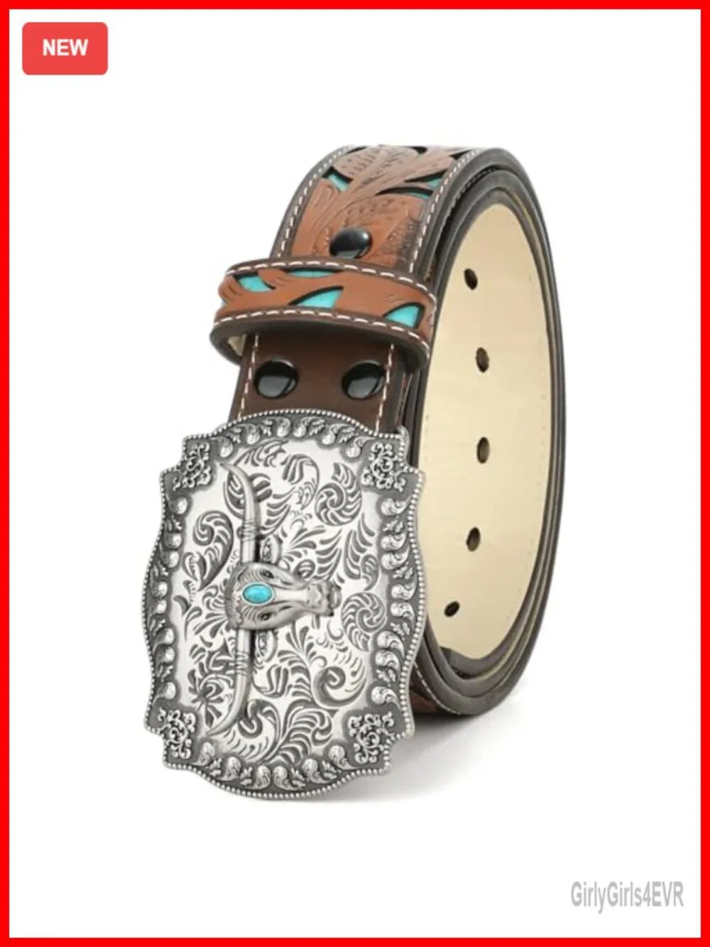 Genuine Leather Belt Vintage Western Tooled Leather Cowboy Belt Interchangeable